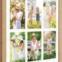 13x13 Collage Frame with 6 Openings 4X6 Pictures, Multiple Picture Frame with Mat, Wall or Tabletop Decor, Natural Wood Grain,2 Pack