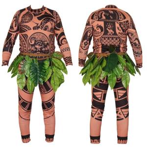 Kids Boys Halloween Long Sleeve T-Shirts Pants Cosplay Suits Christmas Costume With Leaf Skirts