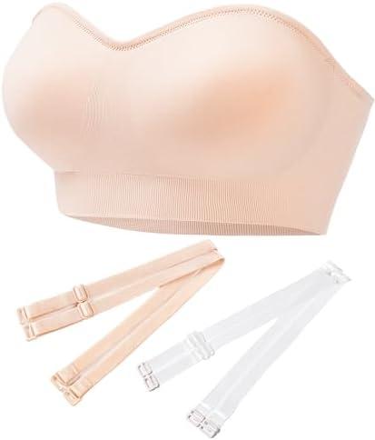 PRETTYWELL Strapless Bras for Women Padded Bandeau Bra Non-Slip Wireless Comfort Seamless Tube Top Bralette with Straps, M