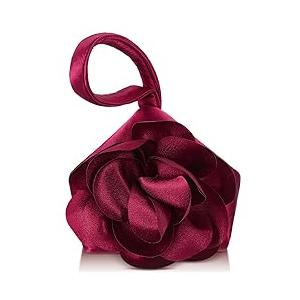 Sunnymove Clutch Purse for Women Evening Bag Flower Satin Handbag Classy Wristlet Purse for Formal Prom Party Wedding Daily(Wine Red,Flower Bag)