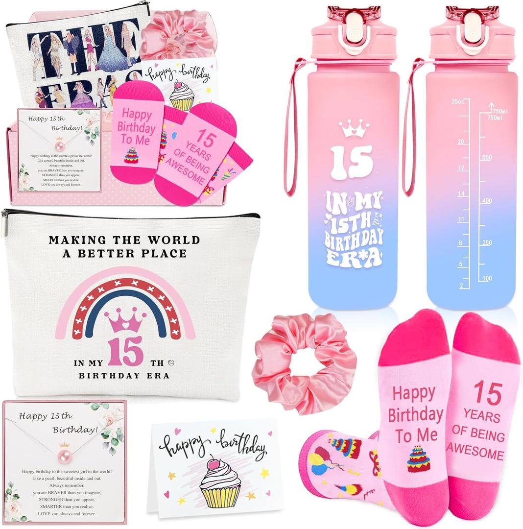 Awfrky 15 Year Old Girl Gifts, Gifts for 15 Year Old Girl, 15th Birthday Gift for Teen Girls, Younger Sister, Daughter, Niece, Granddaughter, Sweet 15th Birthday Decorations for Teen Girls