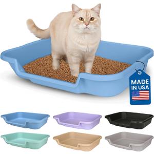 KittyGoHere Senior Cat Litter Box 1 Pack, Large Blue Low Entrance Kitty Litter Box, Sized for Cats Comfort, Perfect for Senior and Arthritic Cats, Made in USA