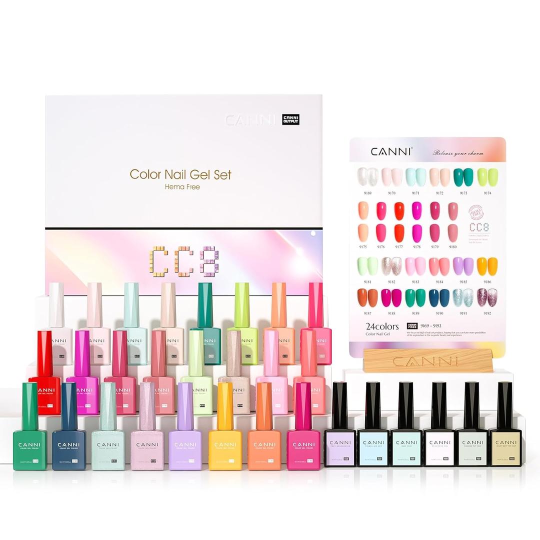 CANNI CC8 30Pcs 9ml Hema-Free Spring Summer Gel Nail Polish Set, Pastel Gel Polish Kit Neon Hot Pink Purple Green Orange Glitter Colors for Salon and DIY Manicure at Home