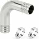 304 Stainless Steel 90 Degree Elbow Hose Barb Fitting, 1-3/4" x 1-3/4", Silver, 1pc with 2pcs Hose Clamps