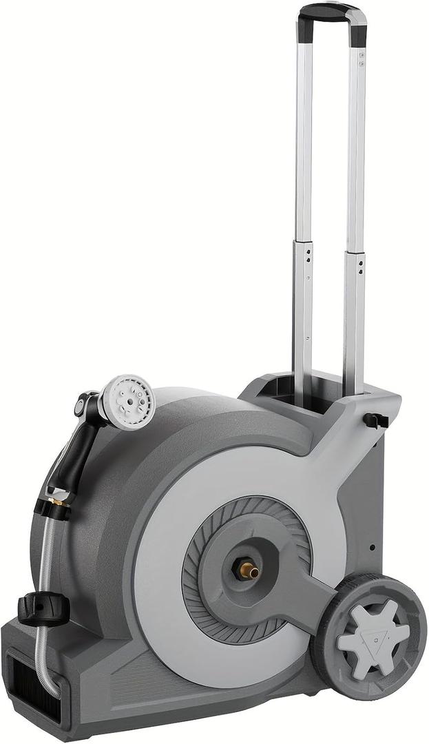 Portable Trolley Cart Retractable Hose Reel by HOZEREEL, All in One Connectable Garden Hose Reels and Enclosed Storage, Self Propelling Hose Reels, 10 Pattern Nozzle, 100FT 1/2" Hose Included