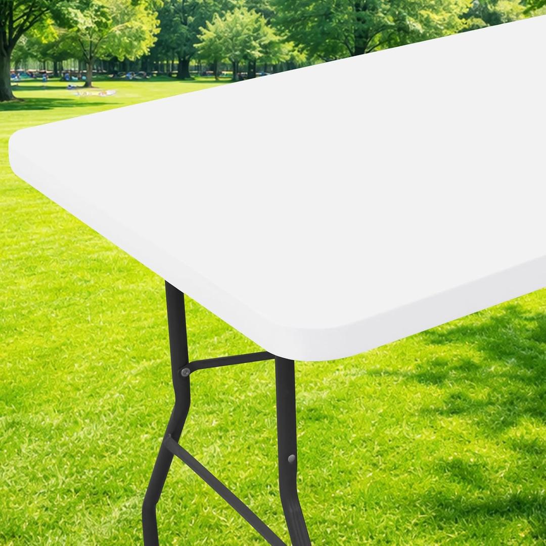 Moosfor Spandex 4 Foot Rectangle Table Cloth, Elastic Fitted Tablecloths for Picnic, Stretch Washable Patio Table Cover for Outdoor, Camping, Banquet and Parties (White, 24"x48")