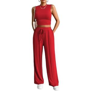 HBQ Women Summer 1 Piece Outfit Wide Leg Sweatpants Tracksuit Lounge Sets-M-Red, M