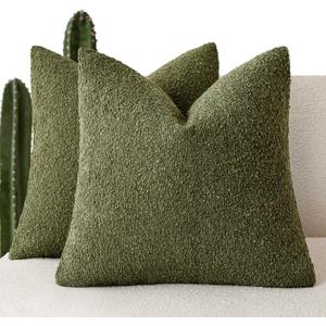 Foindtower Pack of 2 Textured Boucle Throw Pillow Covers Accent Solid Pillow Cases Cozy Soft Decorative Couch Cushion Case for Chair Sofa Bedroom Living Room Home Decor 18x18 Inch Moss Green