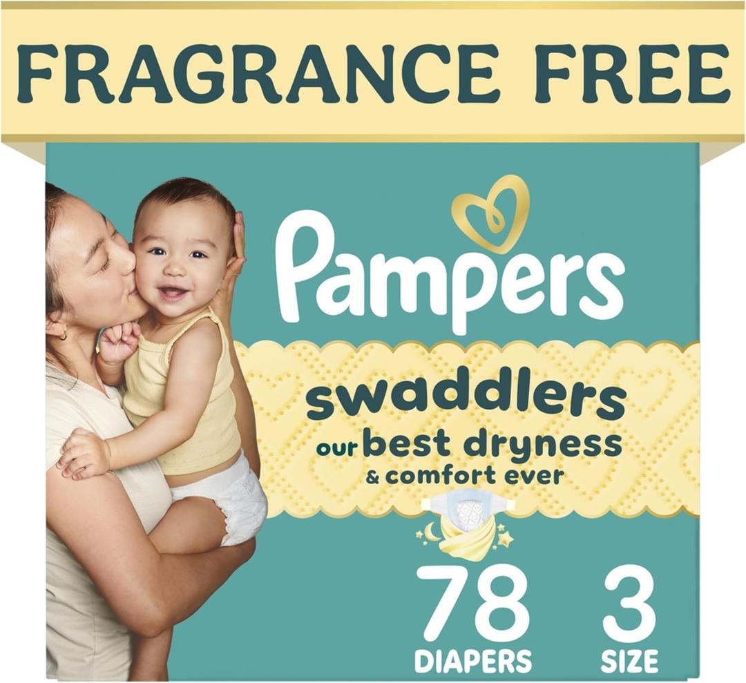 Swaddlers Diapers, Size 3 (13-26 lbs), 78 Count, Fragrance Free, Hypoallergenic, Absorbent, Pediatrician Recommended, Skin Safe