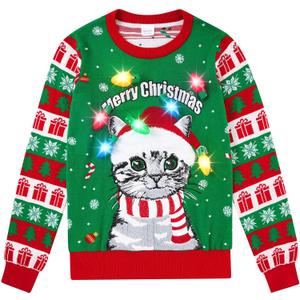 uideazone Girls Boys Kids Christmas Ugly Sweater LED Light Up Reindeer Xmas Light String Pullover 5-12 Years