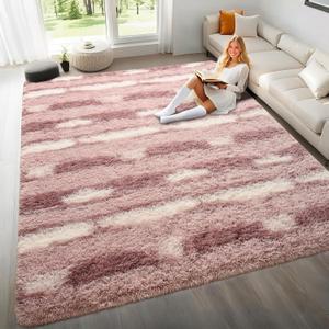 4x6 Feet Area Rugs for Living Room Bedroom,Pink and White Machine Washable Soft Fluffy Shaggy Indoor Rug, Floor Carpet for Girls Boys Kids, Dorms, Nursery Rooms, Home Decor Aesthetic