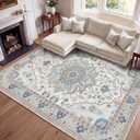 10x12 Area Rugs for Living Room, Machine Washable Boho Vintage Rug, Waterproof Surface & Non-Slip Backing, Foldable Soft Low Pile Floral Medallion Carpet for Bedroom Dining Room