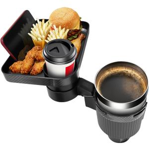 Car Cup Holder Tray, Extra Large Car Cup Holder Expander with 360 Rotation Fit Most Big Cup Detachable 3 in 1 Car Trays for Eating, Phone & Snack Organizer Road Trip Essentials