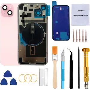 Rear Back Glass Replacement for iPhone 15 Plus 6.7-inches with Reparing Tool Kit and All Necessary Parts (Pink)