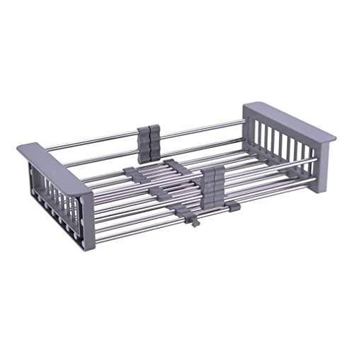 GULICA Dish Drying Rack, Adjustable Stainless Steel Drainer Basket Drain Tray for Dish Vegetable Fruit, 18.2" x 8.9", On Counter Dish Rack or in Sink Over Sink Kitchen Basket Grey