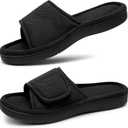 Women's Adjustable Indoor/Outdoor Machine Washable Memory Foam Slide (9, Black)