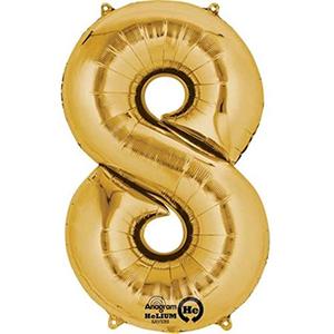 Anagram Number 8 Gold Foil Balloon, 34" and Candle Holder