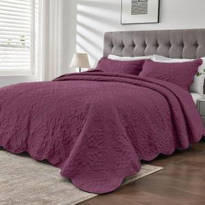 Oversized King Bedspreads 128x120 Extra Wide Quilt for Tall Bed Lightweight 3 Piece Quilted Coverlet Pillow Shams Set Burgundy