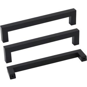 Goldenwarm 10 Pack Black Square Bar Cabinet Pull Drawer Handle Stainless Steel Modern Hardware for Kitchen and Bathroom Cabinets Cupboard,Center to Center 6-1/4in(160mm) Kitchen Cupboard Handles (6-1/4 inch hole centers)