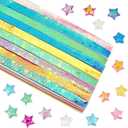 SUNNYCLUE 900Pcs 10 Colors Origami Star Paper Folding Stars Lucky Colorful Glitter Shimmer Rectangle Decoration Origamis Strip for Thanksgiving Christmas Arts DIY Handmade School Teaching Supplies