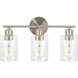 Luupyia 3 Light Bathroom Vanity Light Brushed Nickel Finish with Clear Glass lampshade, Wall Mount Bathroom Light Fixtures 3 Light Fixtures Over Mirror