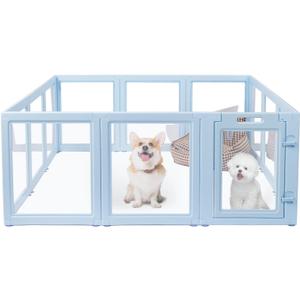 DIY Clear Acrylic Dog Playpen House,Quick Easy Assembly and Disassembly,Strong Floor Suction,Indoor and Outdoor Use,Easy Cleansing Puppy Fence (Sky Blue, 23.6" H, 10PCS)