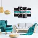 Modern Abstract Canvas Wall Art: Black Teal Wall Decor - Grey White Decoration for Home Office, 4 Panels Poster Framed Print for Living Room Bedroom, 12" x 24" x 2 + 12 x 32" x 2