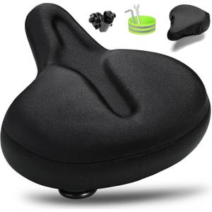 Oversized Bike Seat for Men & Women, Comfortable Gel Padded, Extra Wide Bicycle Seat Cushion Comfort, Replacement Saddle for Peloton, Stationary Exercise Bike, Mountain Bike, Cruiser, City Bike (Black)