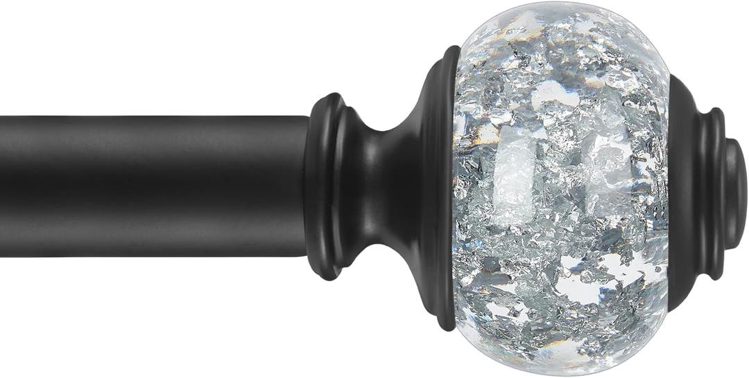 Curtain Rods 36 to 72 Inches(3-6 Feet) with Solid Aluminum Alloy Brackets, 1 Inch Telescoping Drapery Rod for Windows, Heavy Duty Decorative Curtain Rods with Translucent Finials, Matte Black