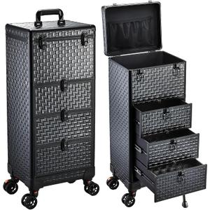 Salon Cart with 3 Drawers, Nail Trolley Cart with Wheels Salon Station Rolling Makeup Train Case Cosmetology Case Organizer Cases for Nail Tech,SPA,Face Painting,Hairstylist,Makeup Artist (Black)