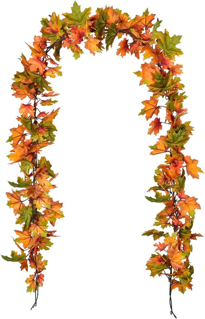 Lvydec 2 Pack Maple Leaves Fall Garland - 6.5ft/Strand Artificial Fall Foliage Garland Colorful Autumn Decoration for Home Wedding Party Thanksgiving