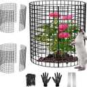 3 Pack Wire Plant Protectors, 13.5" Dia x 14" H Plant Protector from Animals, 9pcs Pre-Bent Metal Mesh to Keep Animals Out with Zip Ties & Stakes (3 Packs) (Black Gloves)