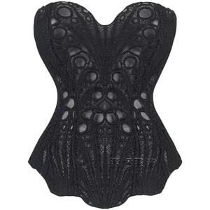 ZXUZKEA Lace Corset Tops for Women Textured Sheer Floral Bustier Cincher Lace-up corset top Cute Party Strap Tank, Size: M