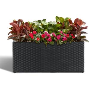 LEWIS&WAYNE Large Rectangular Block Planter Box Handmade Wicker Tall Planters for Outdoor Plants with Removable Liners Modern Planter for Indoor Outdoor Patio Deck - Black, 30''x12''x16''