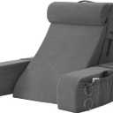 Vekkia Reading Pillow for Sitting in Bed Adults-Adjustable Back Support Sitting Up Pillow with Backrest&Arms,Bed Chair for Gaming,Relaxing,Watching TV on Couch/Floor,Triple Support Foam,21"(Gray)