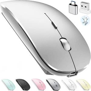Bluetooth Wireless Mouse for Laptop mac MacBook iPad MacBook air MacBook pro pc Desktop Computer Windows Chromebook Notebook (Silver)