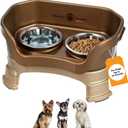 Neater Feeder Deluxe Mess-Proof Elevated Dog Bowls for Small Dogs (Up to 19 lbs), 2 Height Adjustable (6 & 7.5) No-Spill Raised Dog Bowl Stand, Stainless Steel Food Bowl Set, Made in USA, Bronze