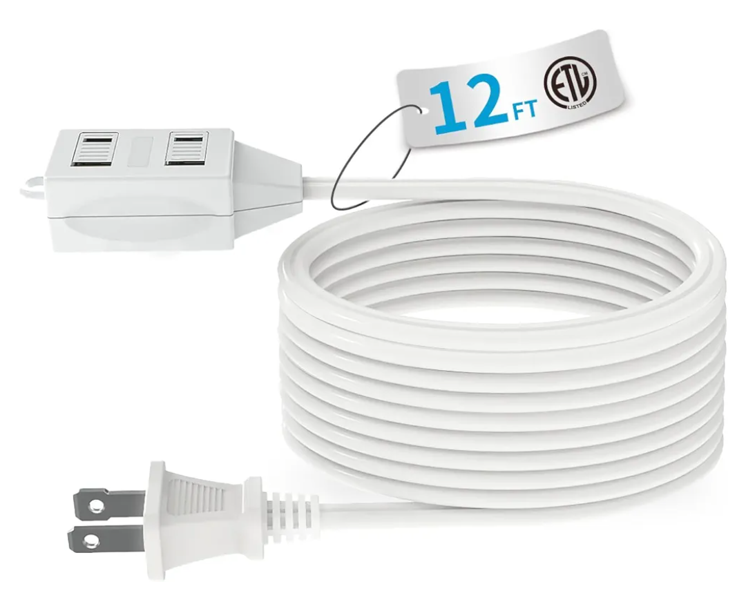 TiFFCOFiO Indoor Extension Cord, 2 Prong 12 Feet Extension Cord, 3 Polarized Outlets with Safety Slide Windows,13A/1625W, 16 AWG, 1 Pack