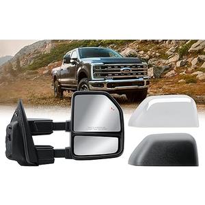 Passenger Right Side Towing Mirror Electric Heated Glass Turn Signal Light Puddle Light and BLIS with Chrome and Textured Black Cap Manual Folding Manual Telescope for 21-25 Ford F-150 250 350 450 550