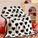 Buryeah Valentine's Day Knit Throw Blanket 50 x 60 Inch Heart Reversible Knit Blanket Beige Microfiber Love Cute Romantic Decorative Gifts for Women Sofa Bed Home Decor