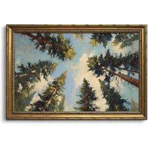 Vintage Gold Framed Wall Art Forest Canvas Art Landscape Print, 24"L x 16"W