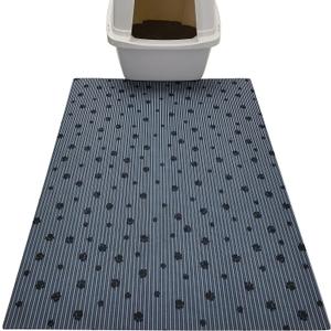 Drymate Original Cat Litter Mat, Contains Mess from Box, Protects Floors, Urine-Proof, Machine Washable, Soft on Kitty Paws, Absorbent, Waterproof (USA Made, Recycled Content) (28x36)(GreyStripePaw) (Grey Stripe Black Paw)
