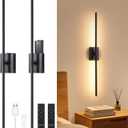 Shenmoyl Battery Operated Wall Sconce Set of 2, 10000mAh Rechargeable Wall Sconces with Detachable Battery, Indoor 350Rotate Wall Lights for Bedroom Living Room, Black, 31.5 Inch