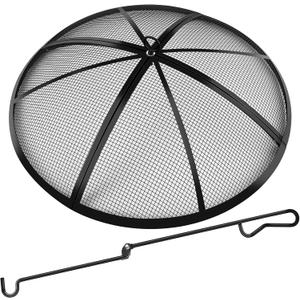 Fire Pit Spark Screen, Fire Pit Screen 36 Inch Round with Handle & Poker, Collapsible Heavy Duty Mesh Fire Pit Cover Fire Pit Lid for Outdoor/Patio/Backyard/RV Camping/Beach (Black)
