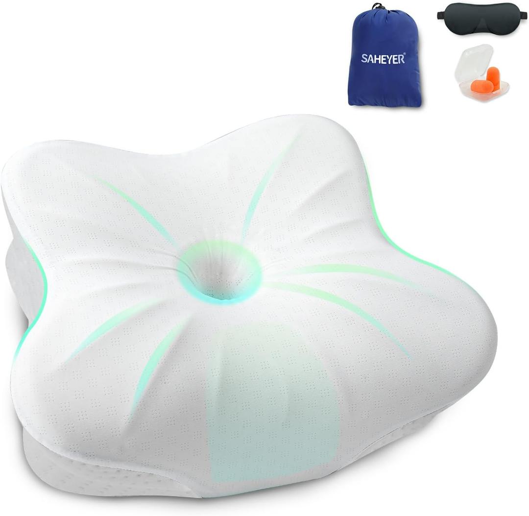 SAHEYER Memory Foam Camping Pillow, Travel Pillows for Sleeping, Neck Support Camping Gear Accessories - Small Pillow Travel Essentials for Sleeping, Backpacking, Hammock, White