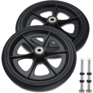 2 Pcs Walker Wheels Replacement, 8 Inch Solid Wheelchair Front Wheels, Anti-Slip Rollator Replacement Wheels for Wheelchairs, Rollators, Walkers