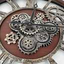 The B-Style Large Real Moving Gears Wall Clock 30 inch Rustic Retro Industrial Farmhouse Wood Clock Oversized Decorative Vintage Wall Clocks for Living Room (Walunt Wood and Bronze)