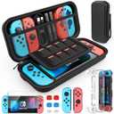 HEYSTOP Case Compatible with Nintendo Switch Carry Case Pouch with Switch Cover Case HD Switch Screen Protector Thumb Grips Caps for Nintendo Switch Console Accessories, Black, L, Modern