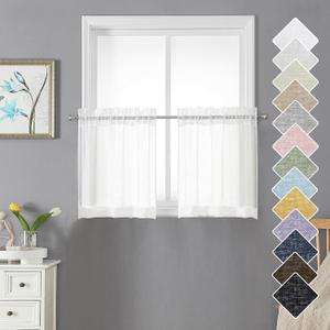 Lecloud Doris Kitchen Curtains 36 Inch Length 2 Pieces, Backdrop Bedroom Living Room Black Sheer Curtain Tiers with Dual Rod Pockets, Slub Small Window Drapes/Panel/Treatment for Cafe Tier, 30W x 36L