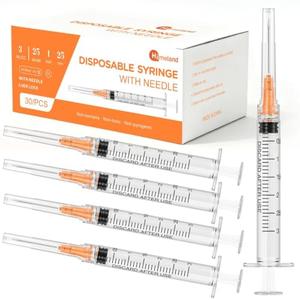 30 Pack 3ml Disposable Syringe with 25Ga 1.0 Inch Needle, Luer Lock Syringes, Individually Wrapped Lab Supplies EXP. 08/24/2030